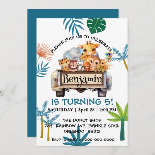 Schattige Zoo oerwoud boerderij truck tractor boy Kaart (Voorkant / Achterkant)