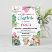 Schattige Zoo oerwoud Dieren Verjaardag Bloemen Kaart (Staand voorkant)