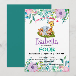 Schattige Zoo oerwoud Dieren Verjaardagsfeestje Bl Kaart