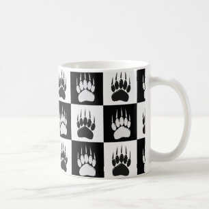 Schattige Zwart Beer Paw Print Checkerboard Patter Koffiemok
