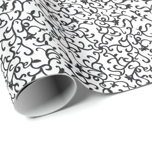 Schattige Zwart Bloempatroon op Witte Achtergrond Cadeaupapier (Rol Hoek)