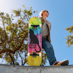 Schattige Zwart Check Meowt skateboard deck