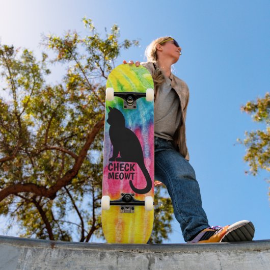Schattige Zwart Check Meowt skateboard deck (Buiten 1)
