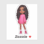 Schattige zwart chibi meisje in roze trui sticker (Vel)