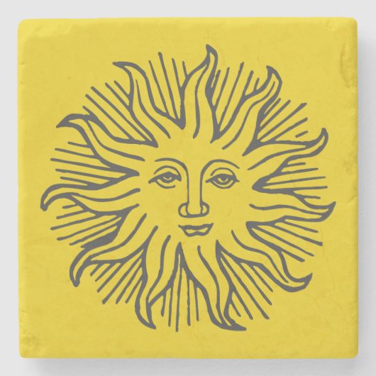 Schattige Zwart en geel Ancient Sun Design Stenen Onderzetter (Voorkant)