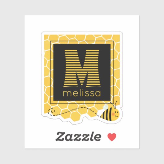 Schattige Zwart en Geel Gestreept Monogram Bumble Sticker (Vel)