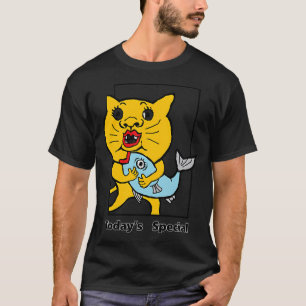 Schattige zwart en geel gestreepte Kawaii vishandk T-shirt