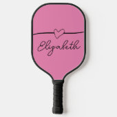 Schattige Zwart en Roze Hart Cursief Naam Script Pickleball Paddle (Achterkant)