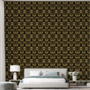 Schattige zwart goud art Deco tegelpatroon Behang