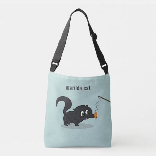 Schattige Zwart Kat Blauw Crossbody Tas (Voorkant)