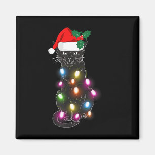 Schattige Zwart Kat Kerst Licht Leuk Kat Liefhebbe Magneet