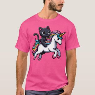 Schattige zwart Kat rijden op een eenhoorn T-shirt