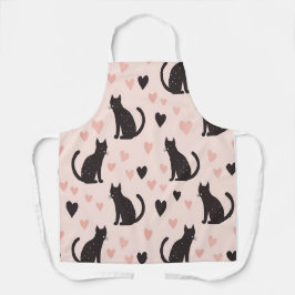 Schattige Zwart Kattenpatroon Schort - Harten & Wh