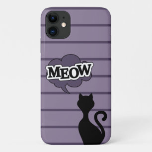 Schattige zwart kattensilhouet zegt miauw iPhone 11 hoesje