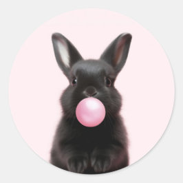 Schattige zwart konijn blazen roze bubbel kauwgom ronde sticker