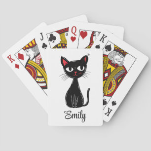 Schattige zwart Mid Century cartoon cat Pokerkaarten