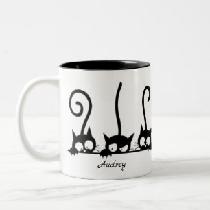 Schattige Zwart Minimalist Cats Funny Sayings Naam Tweekleurige Koffiemok