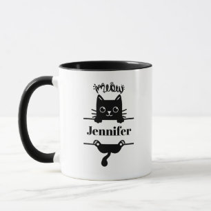 Schattige zwart op wit gepersonaliseerde kat mok