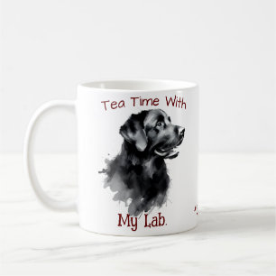 Schattige zwart op wit 'Tea Time with My Lab' Koffiemok