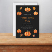 Schattige zwart pompoen carving party kaart