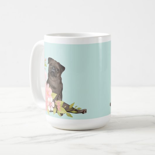 Schattige Zwart PUG Cartoon Stijl Mok (Voorkant links)