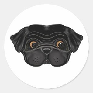 Schattige zwart pug gezicht ronde sticker