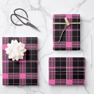 Schattige zwart roze betegeld plaid patroon inpakpapier vel