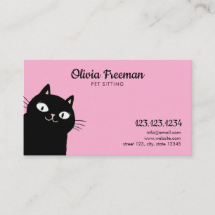 Schattige Zwart & Roze Kat Illustratie Huisdier Zi Visitekaartje