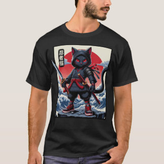 Schattige zwart samoerai cat t-shirt