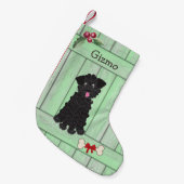 Schattige zwart theekopje poedel groen hek monogra kleine kerstsok (Voorkant (Hangend))