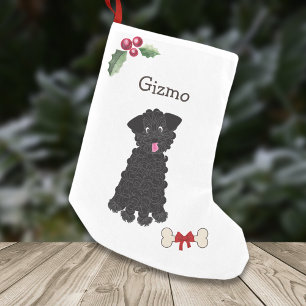 Schattige zwart theekopje poedelhond Monogram Kleine Kerstsok