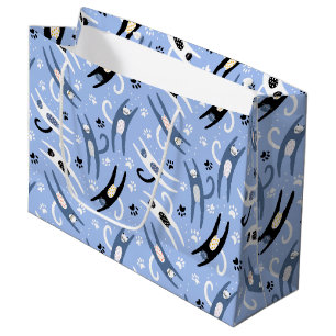 Schattige Zwart Wit Blauw Cartoon Kattenpatroon Groot Cadeauzakje
