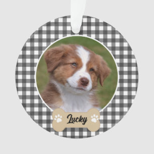 Schattige Zwart Wit Buffalo Plaid Custom Dog Foto Ornament