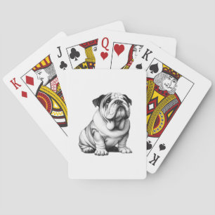 Schattige zwart-wit bulldog schets pokerkaarten