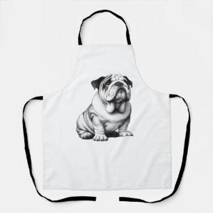 Schattige zwart-wit bulldog schets schort