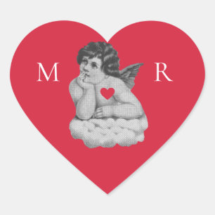 Schattige Zwart Wit Cherub Angel Initialen Hart Sticker