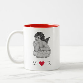 Schattige Zwart Wit Cherub Angel Partner Tweekleurige Koffiemok