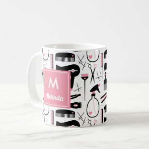 Schattige Zwart Wit Haar Stylist Patroon Monogram Koffiemok