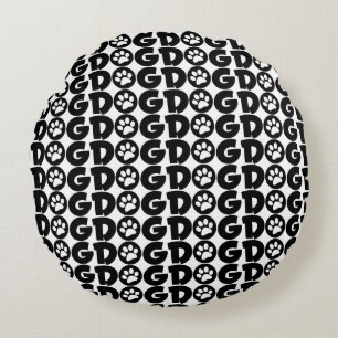 Schattige Zwart & Wit - Hond / Poot Print Rond Kus Kussen