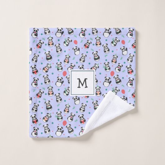 Schattige zwart-wit panda monogram | PAARSE Bad Handdoek (Wasdoekje)