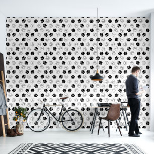 Schattige zwart-wit paw prints patroon behang