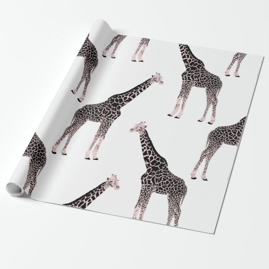 Schattige Zwart Wit Roze Giraffe Cadeaupapier (Uitgerold)