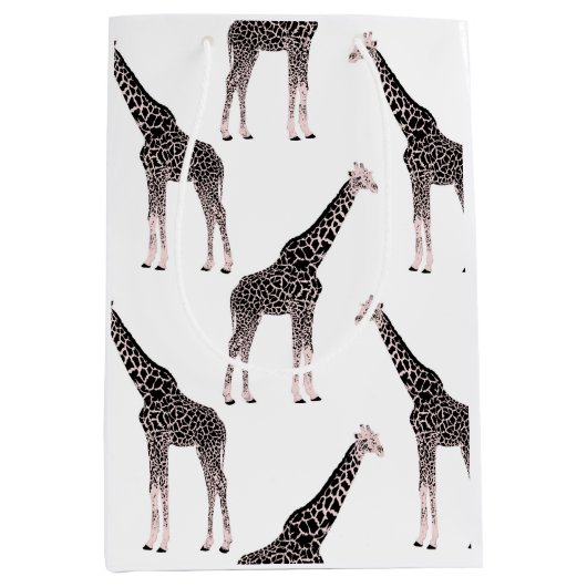 Schattige Zwart Wit Roze Giraffe Medium Cadeauzakje (Voorkant)