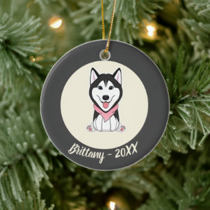 Schattige zwart-witte husky hond keramisch ornament