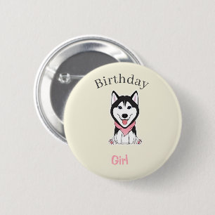Schattige zwart-witte husky hond ronde button 5,7 cm