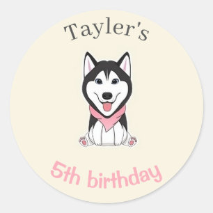 Schattige zwart-witte husky hond ronde sticker