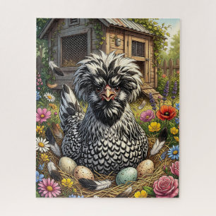 Schattige zwart-witte Poolse kip Legpuzzel