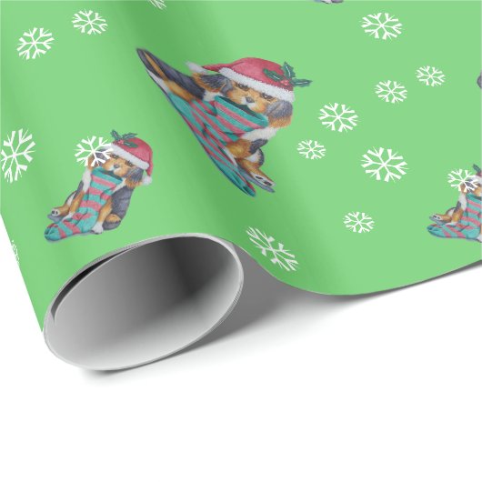 schattige zwarte en bruine pupil gekleed voor kers cadeaupapier (Rol Hoek)