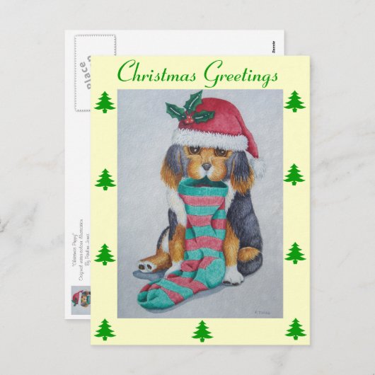 schattige zwarte en bruine pupil gekleed voor kers feestdagenkaart (Voorkant / Achterkant)