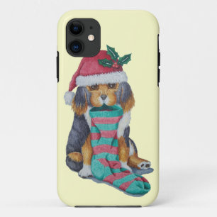 schattige zwarte en bruine puppy met kerstmis iPhone 11 hoesje